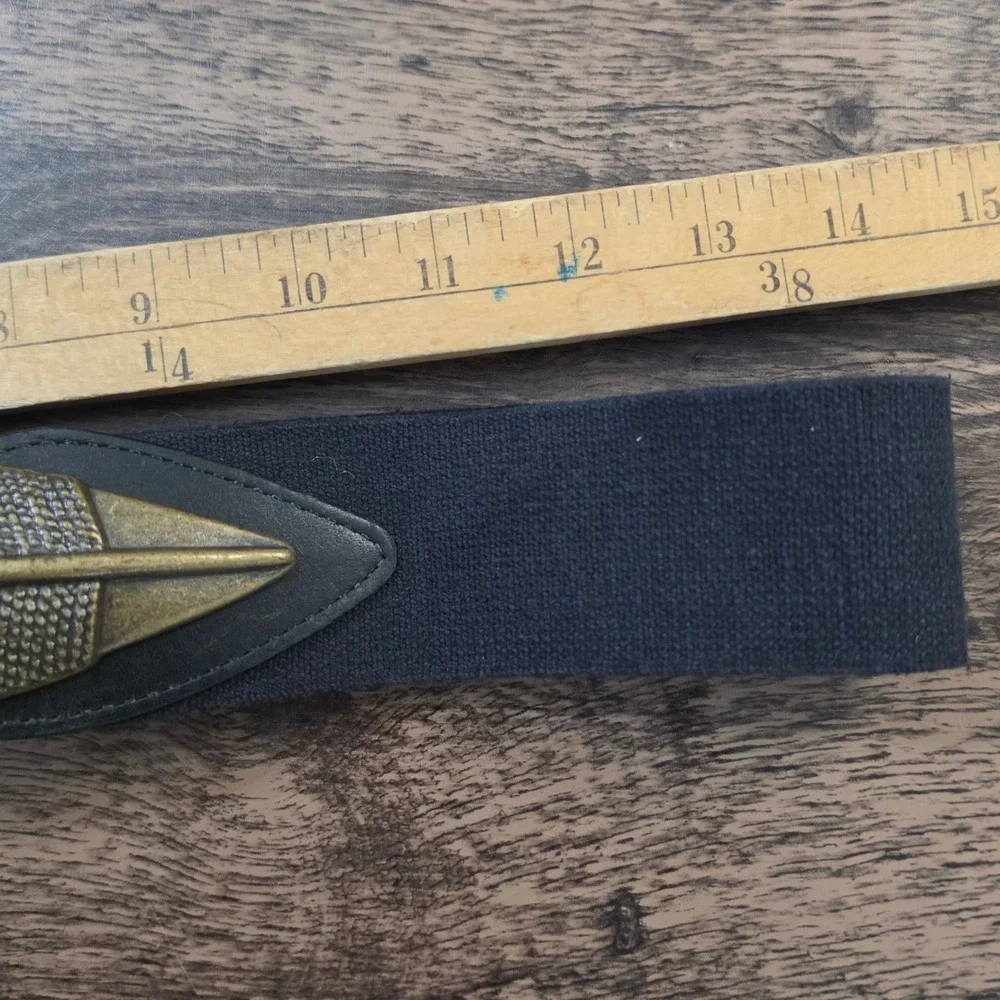 Elastic Cinch Belt Womens Black Gold Ornate Arrow Buckle Retro